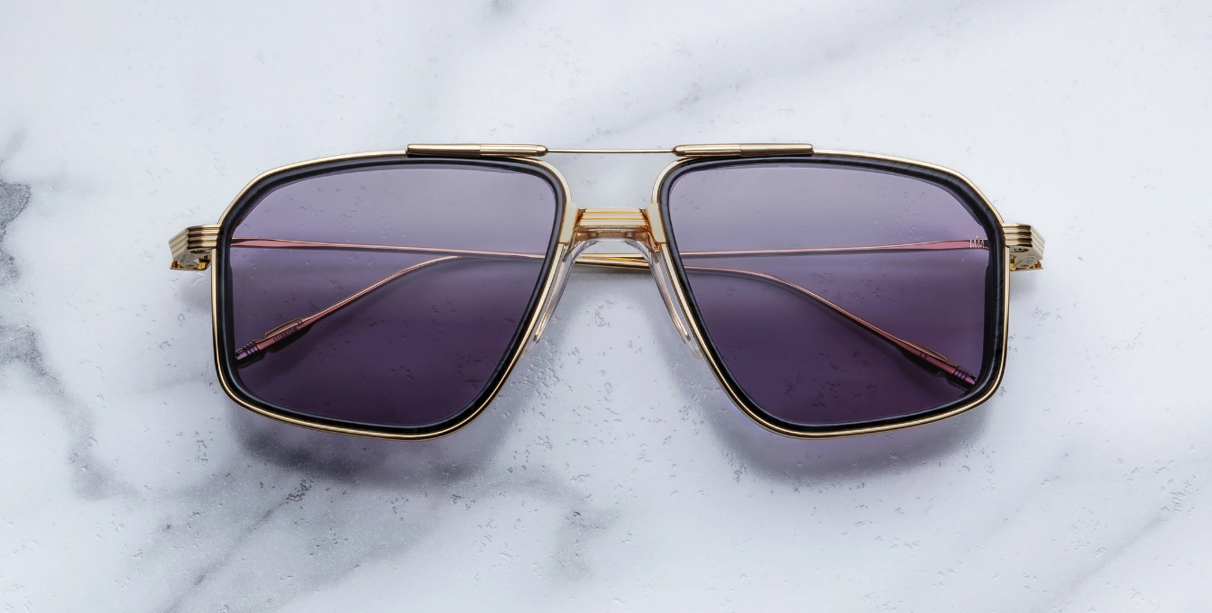 Jacques Marie Mage Jagger Ebony Sonnenbrille in Gold - limitierte, handgefertigte Luxusbrille in Aviator Form