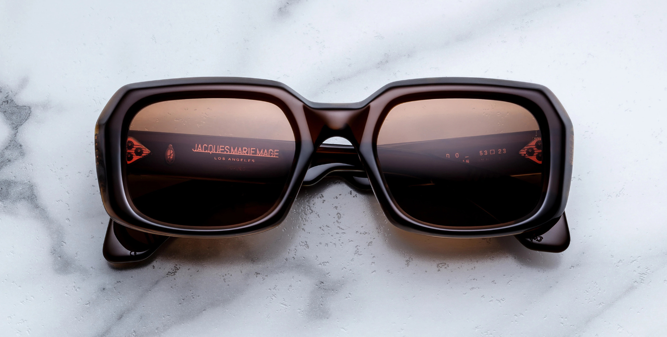 Jacques Marie Mage Aldo Café - Luxus-Sonnenbrille handgefertigt in Japan mit eckigem braunem Rahmen und braunen Gläsern