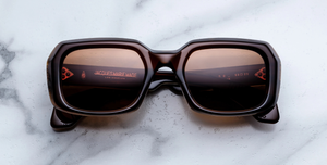 Jacques Marie Mage Aldo Café - Luxus-Sonnenbrille handgefertigt in Japan mit eckigem braunem Rahmen und braunen Gläsern