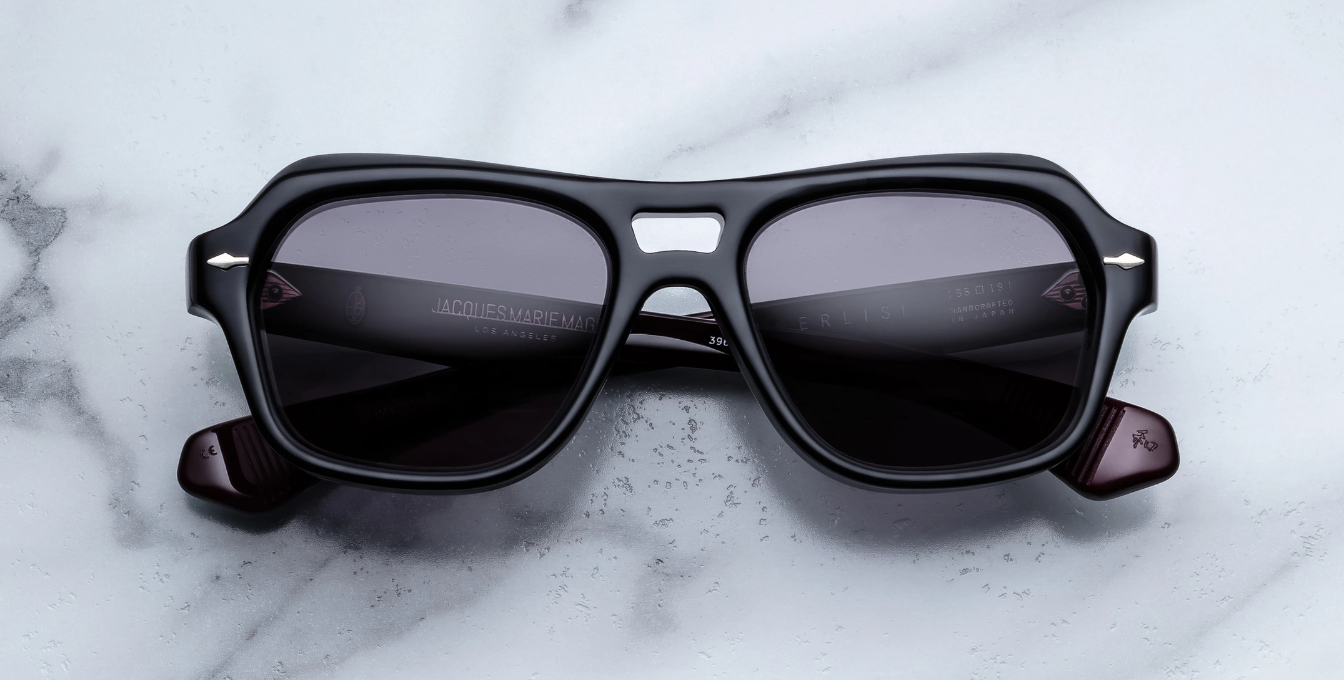 Jacques Marie Mage Tamerlis Argyle - Luxus-Sonnenbrille handgefertigt in Japan mit eckigen schwarzem Rahmen und schwarzen Gläsern