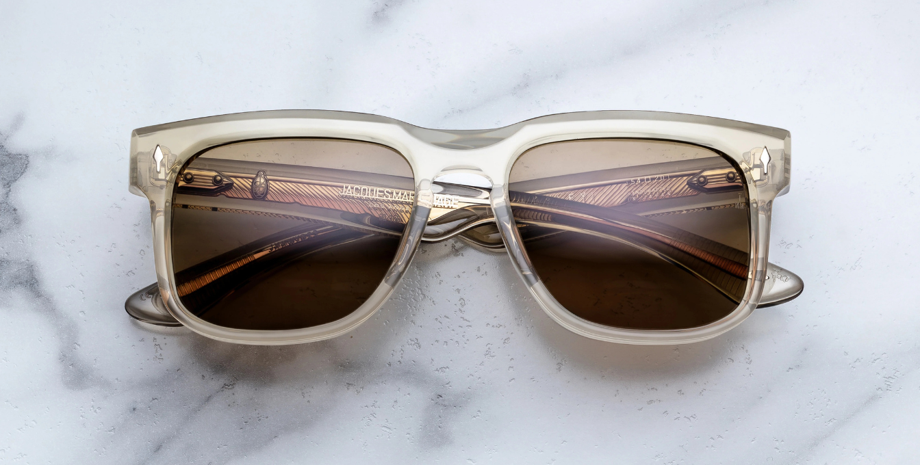 Jacques Marie Mage Wesley Marzipan - Luxus-Sonnenbrille handgefertigt in Japan mit beigen Rahmen und braunen Gläsern
