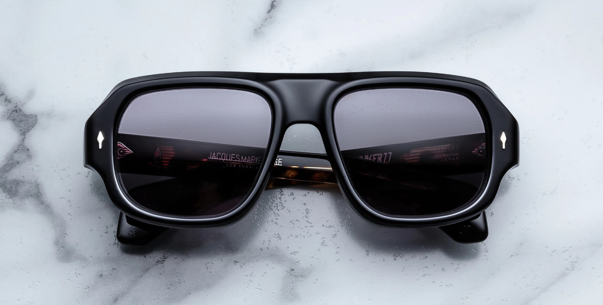 Rechteckige Jacques Marie Mage - Genetic Space Child | Bunker77 | Noir - Luxussonnenbrille mit schwarzem Rahmen und schwarzen Gläsern