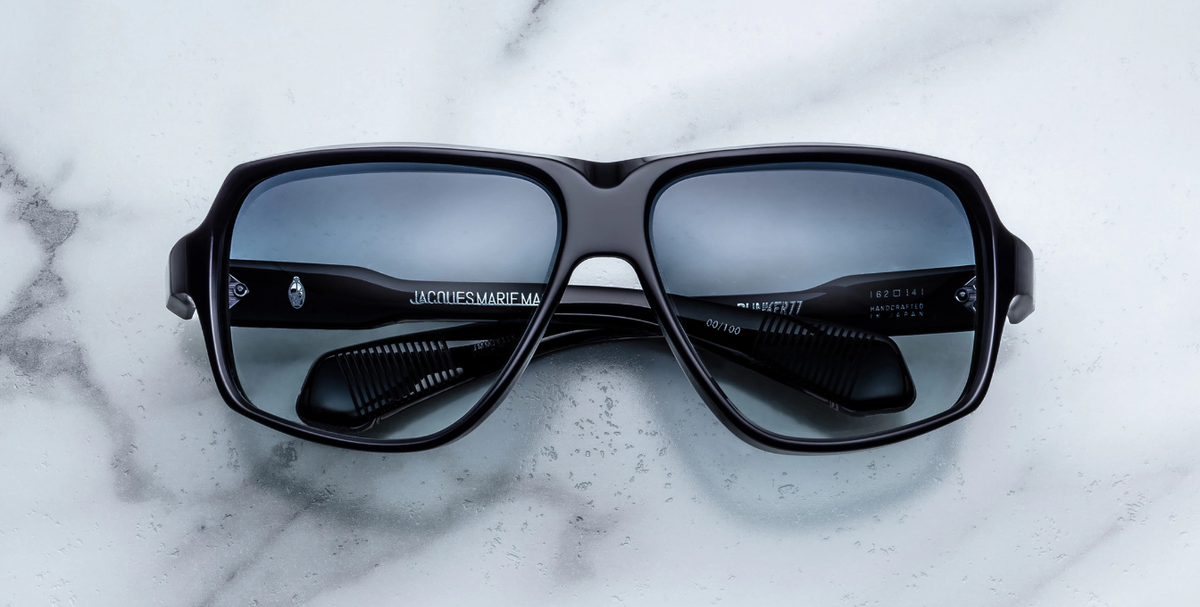 Eckige Jacques Marie Mage Skeleton Bay | Bunker77 | Regal - Luxussonnenbrille mit blauem Rahmen und blauen Gläsern