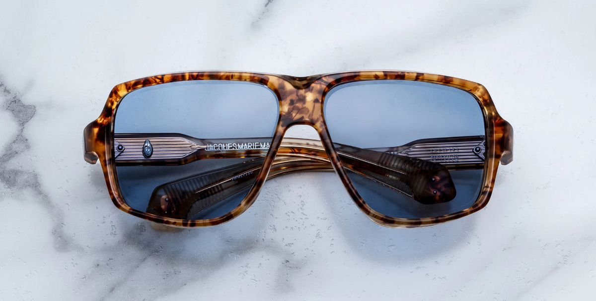 Eckige Jacques Marie Mage Skeleton Bay | Bunker77 | Cairo - Luxussonnenbrille mit braunem Rahmen und blauen Gläsern
