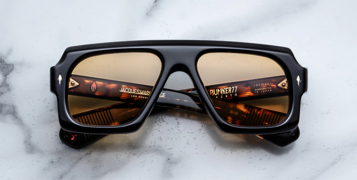 Eckige Jacques Marie Mage Decato | Bunker77 | Noir - Luxussonnenbrille mit schwarzem Rahmen und braunen Gläsern