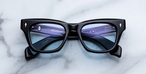 JMM Dealan Obscure - Eckige Luxussonnenbrille in Schwarz mit blauen Gläsern in limitierter Auflage, handgefertigt in Japan