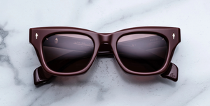 Eckige JMM Dealan Bordeaux Empire - Luxussonnenbrille in Rot mit braunen Gläsern in limitierter Auflage, handgefertigt in Japan