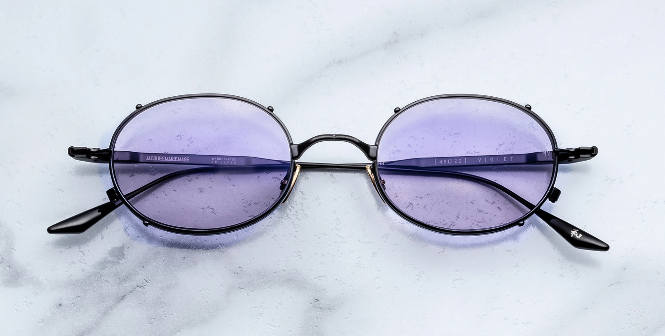 Jacques Marie Mage Violet | Corbeau Sonnenbrille in Schwarz - limitierte, runde und handgefertigte Luxusbrille 