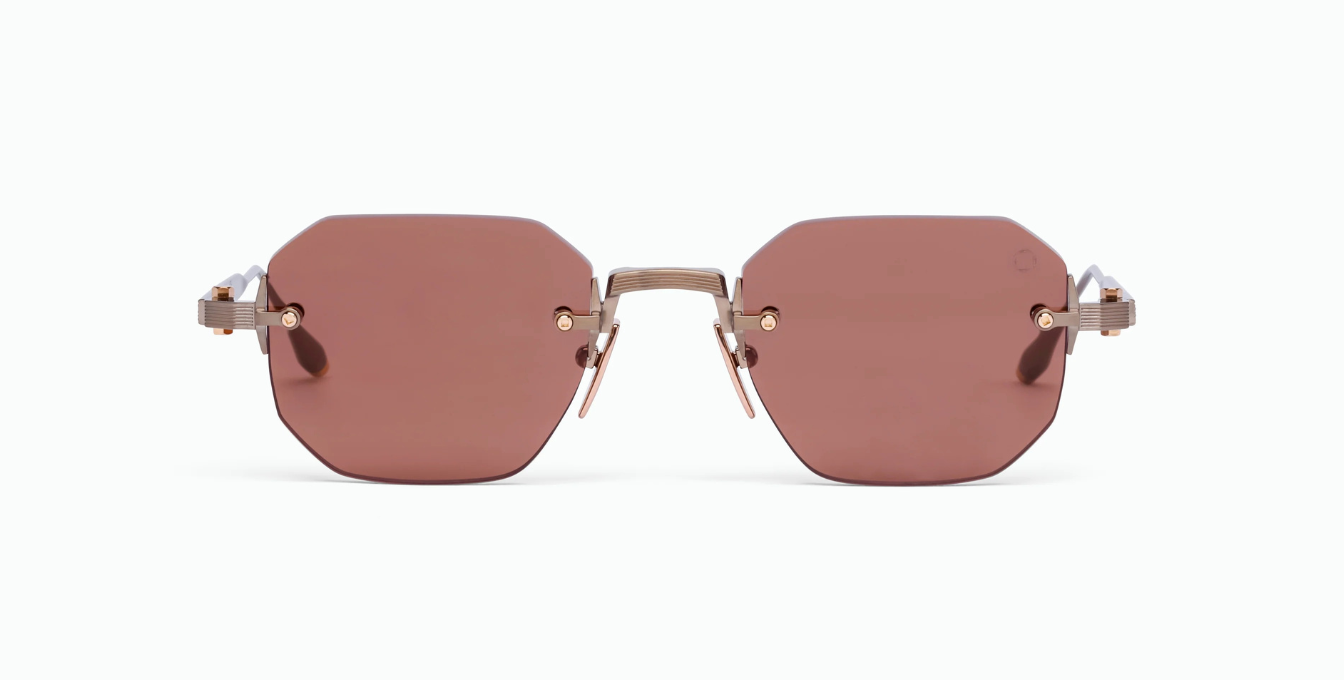 Akoni Juno - One Antique Gold - Luxus-Sonnebrille aus Japan in Gold mit rosa Gläsern