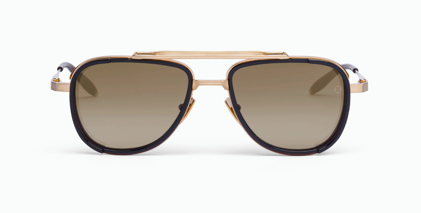 Akoni Spitzer Brushed Gold - Luxus-Sonnenbrille aus Japan in Gold mit braunen Gläsern