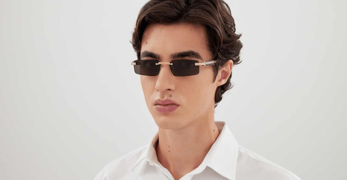Cartier CT0537S 001 Rahmenlose Luxus-Sonnebrille in Gold mit grauen Gläsern