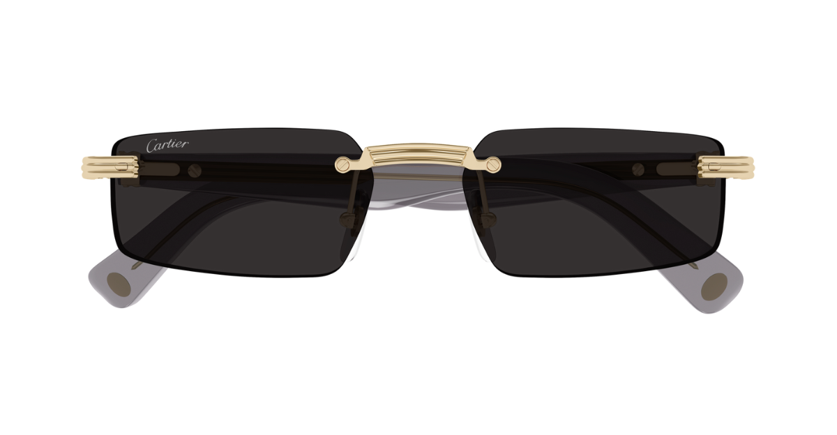 Cartier CT0537S 001 Rahmenlose Luxus-Sonnebrille in Gold mit grauen Gläsern