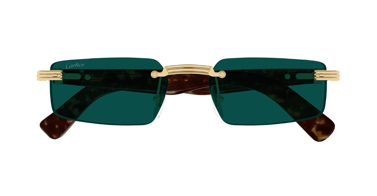 Cartier CT0537S 002 Rahmenlose Luxus-Sonnenbrille in Gold mit grünen Gläsern
