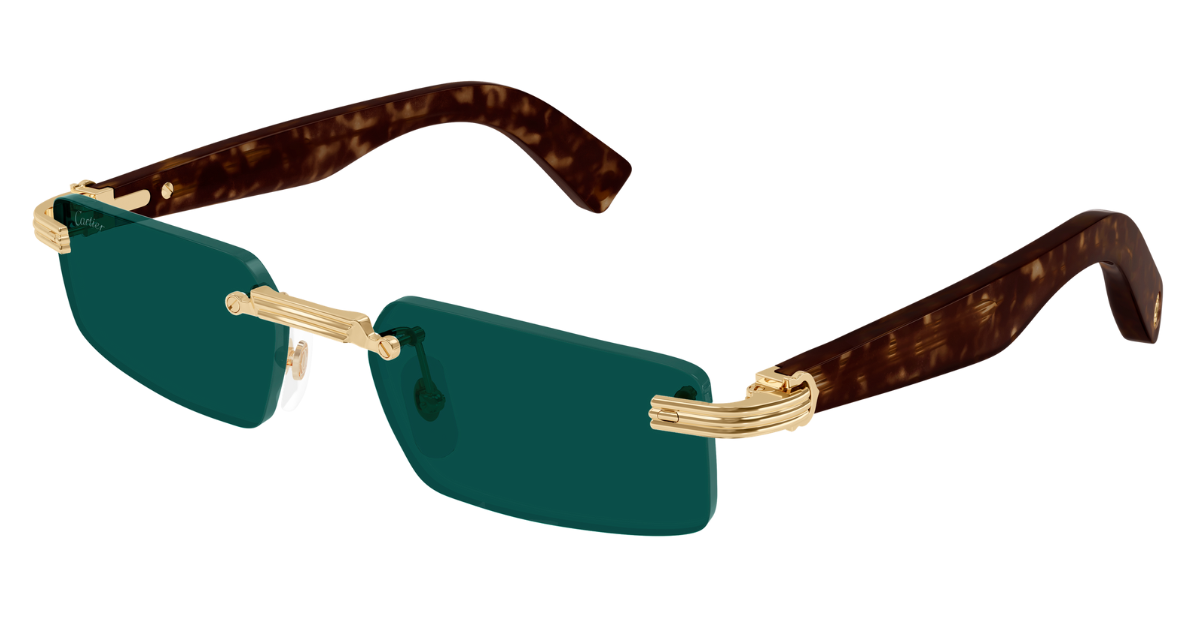 Cartier CT0537S 002 Rahmenlose Luxus-Sonnenbrille in Gold mit grünen Gläsern