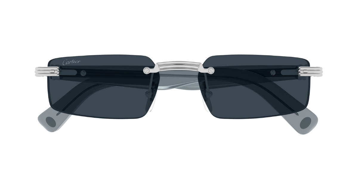 Cartier CT0537S 003 Rahmenlose Luxus-Sonnenbrille in Silber mit grauen Gläsern