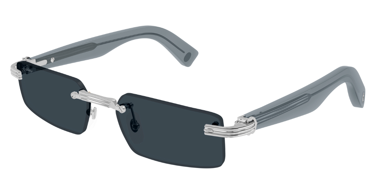 Cartier CT0537S 003 Rahmenlose Luxus-Sonnenbrille in Silber mit grauen Gläsern