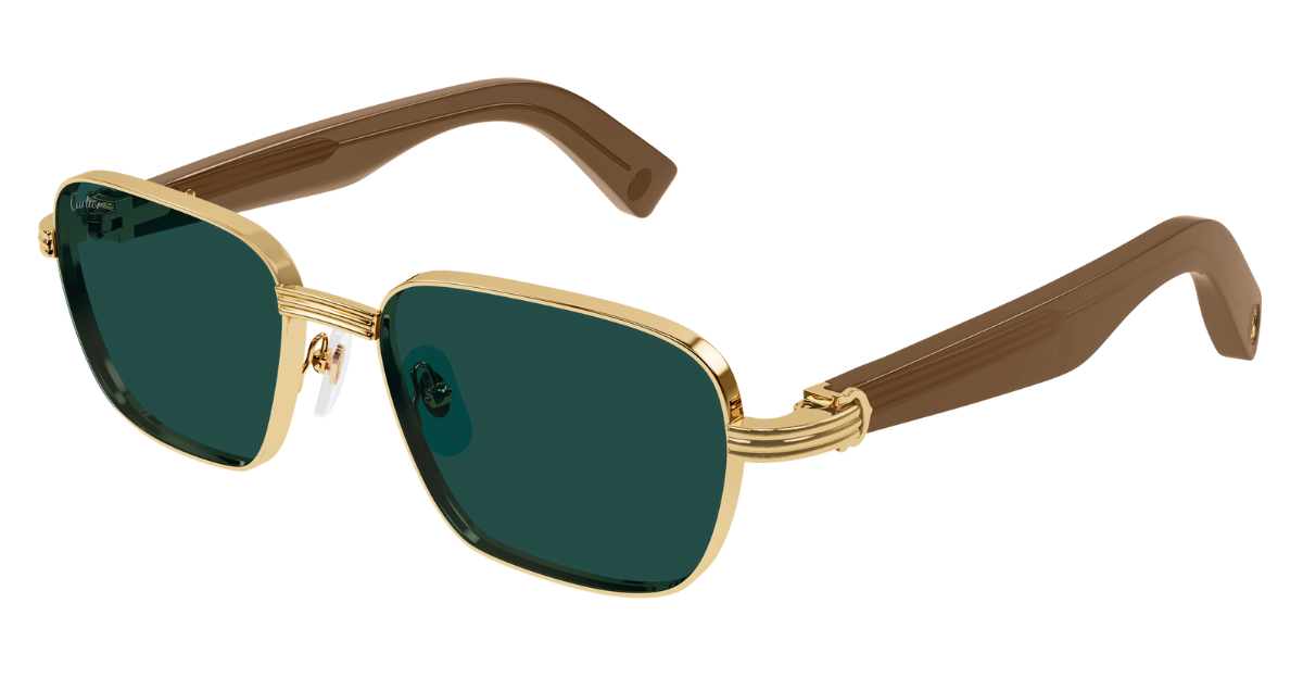 Cartier CT0538S 007 Rahmenlose Luxus-Sonnebrille in gold mit grünen verspiegelten Gläsern