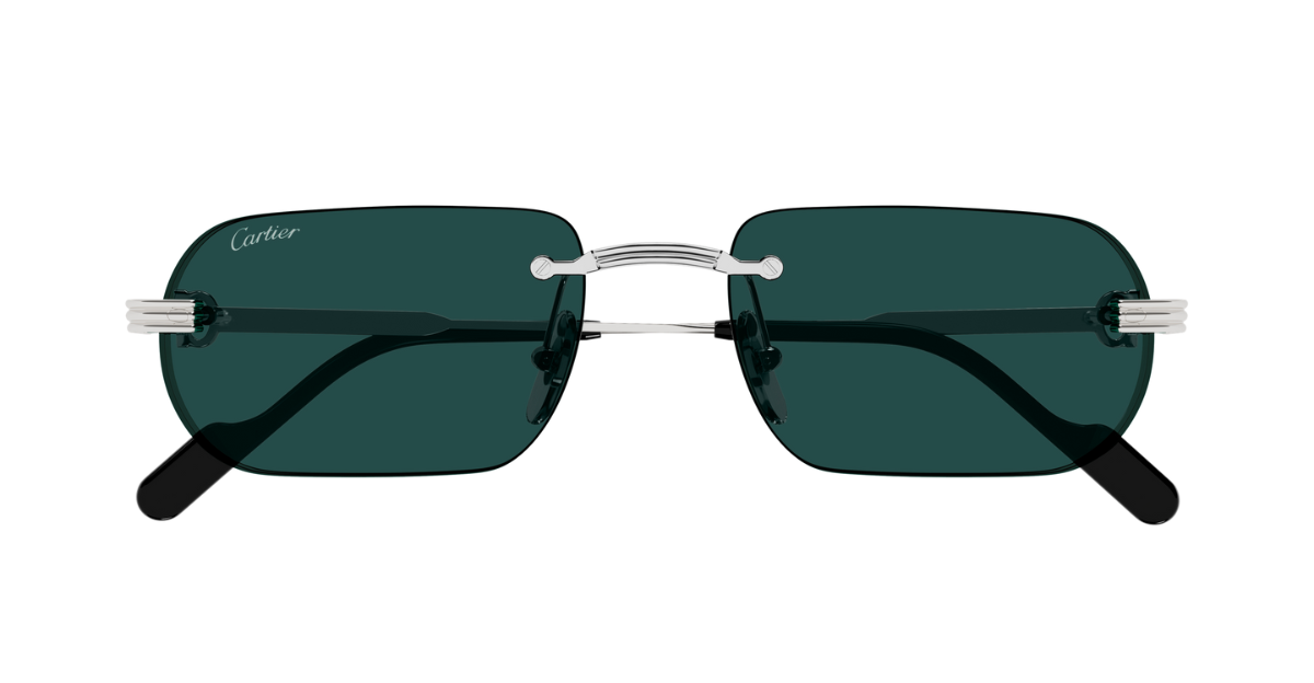 Cartier CT0577S 002 Rahmenlose Luxus-Sonnebrille in Silber mit grünen Gläsern