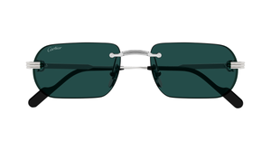 Cartier CT0577S 002 Rahmenlose Luxus-Sonnebrille in Silber mit grünen Gläsern
