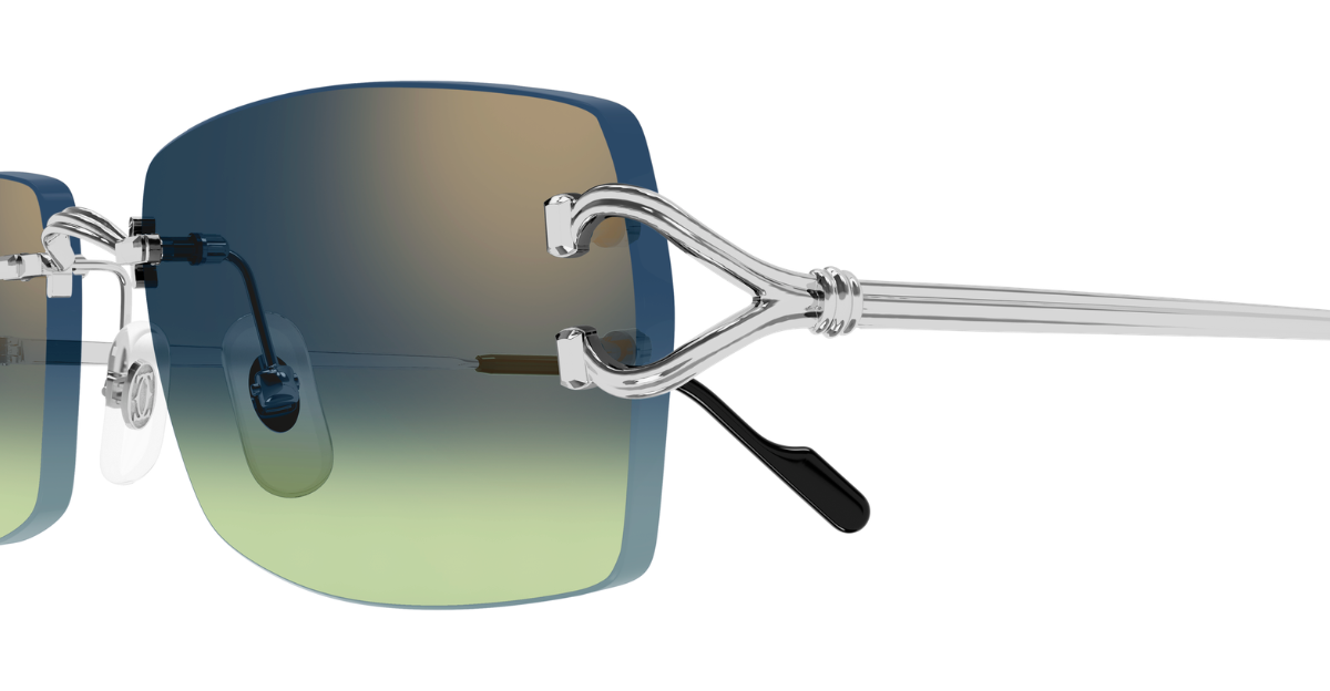 Cartier CT0550S 008 Rahmenlose Luxus-Sonnebrille in Silber mit blauen Gläsern