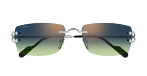 Cartier CT0550S 008 Rahmenlose Luxus-Sonnebrille in Silber mit blauen Gläsern