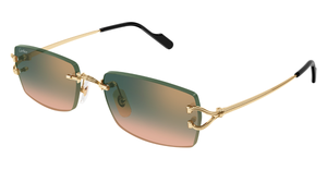 Cartier CT0550S 009 Rahmenlose Luxus-Sonnebrille in Gold mit grünen Gläsern