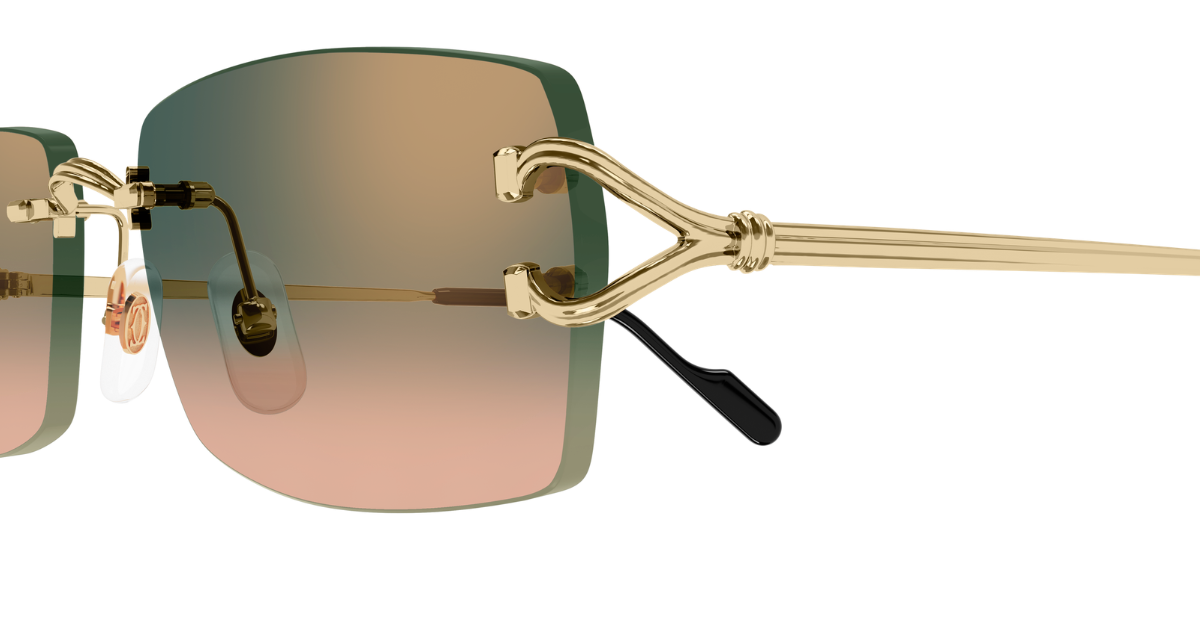 Cartier CT0550S 009 Rahmenlose Luxus-Sonnebrille in Gold mit grünen Gläsern