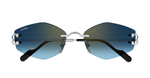 Cartier CT0620S 002 Rahmenlose Luxus-Sonnebrille in Silber mit blauen Gläsern