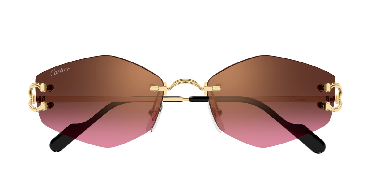 Cartier CT0620S 005 Rahmenlose Luxus-Sonnebrille in Gold mit roten Gläsern
