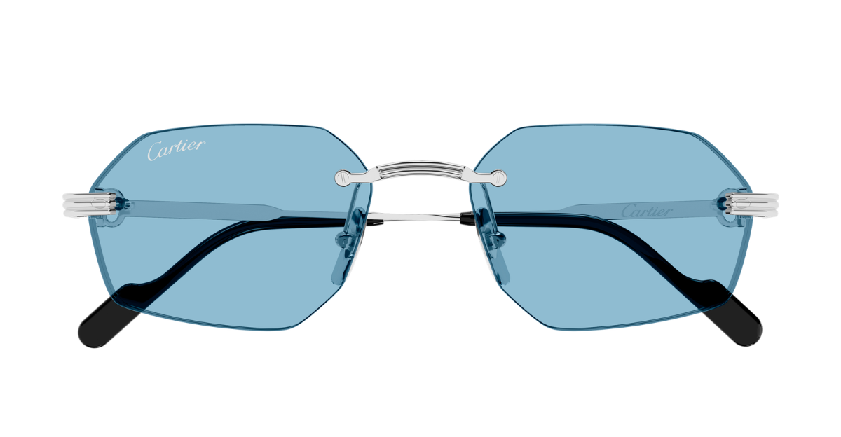 Cartier CT0616S | 005 Rahmenlose Luxus-Sonnebrille in Silber mit blauen Gläsern