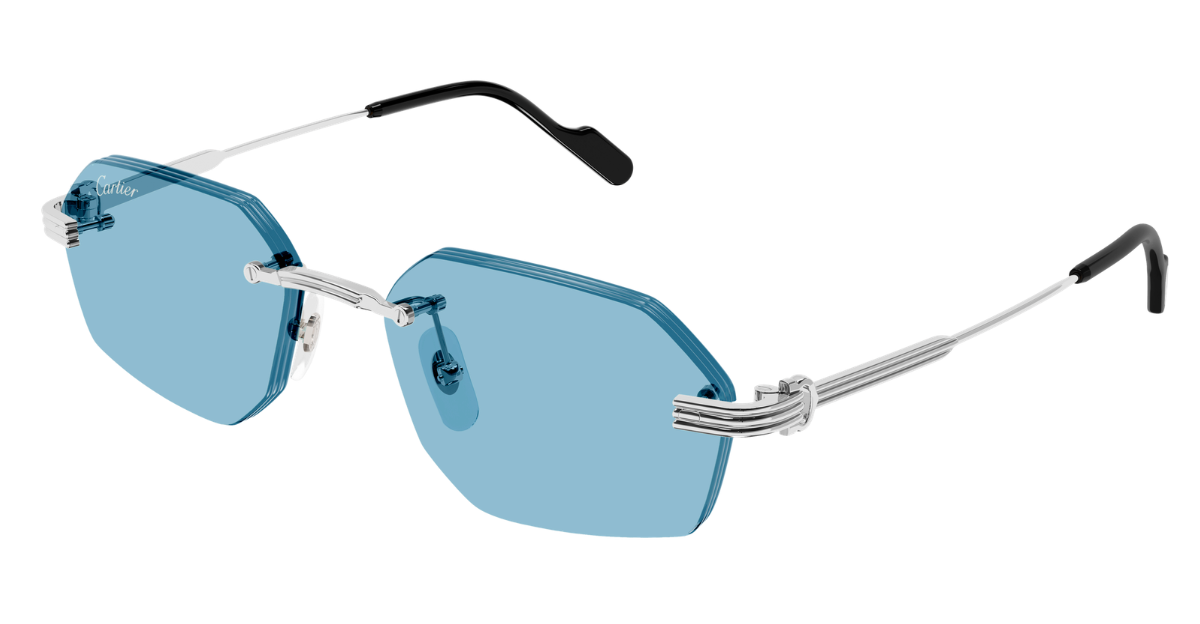 Cartier CT0616S | 005 Rahmenlose Luxus-Sonnebrille in Silber mit blauen Gläsern
