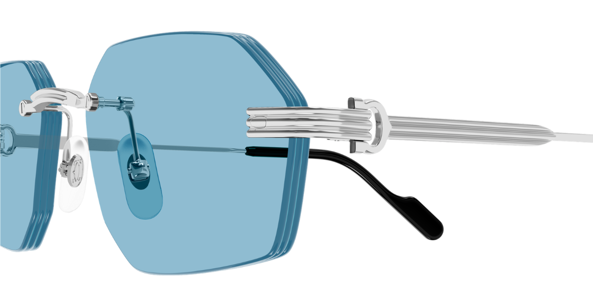 Cartier CT0616S | 005 Rahmenlose Luxus-Sonnebrille in Silber mit blauen Gläsern