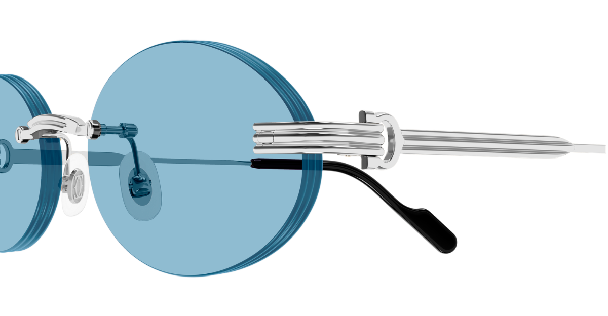 Cartier CT0615S | 010 Rahmenlose Luxus-Sonnebrille in Silber mit blauen Gläsern