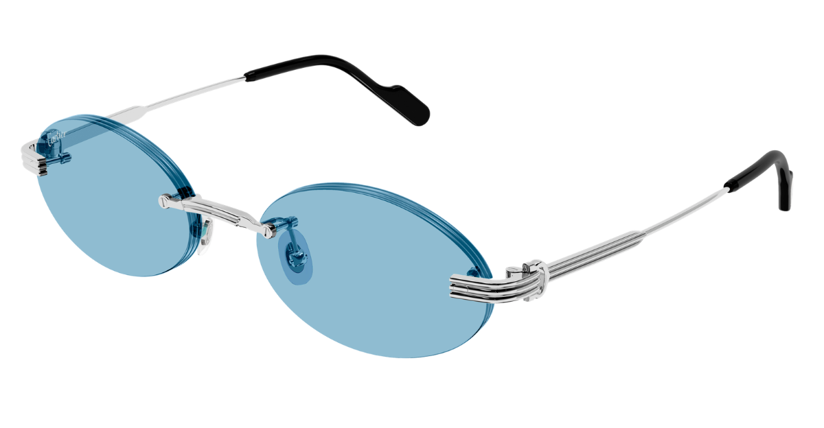 Cartier CT0615S | 010 Rahmenlose Luxus-Sonnebrille in Silber mit blauen Gläsern