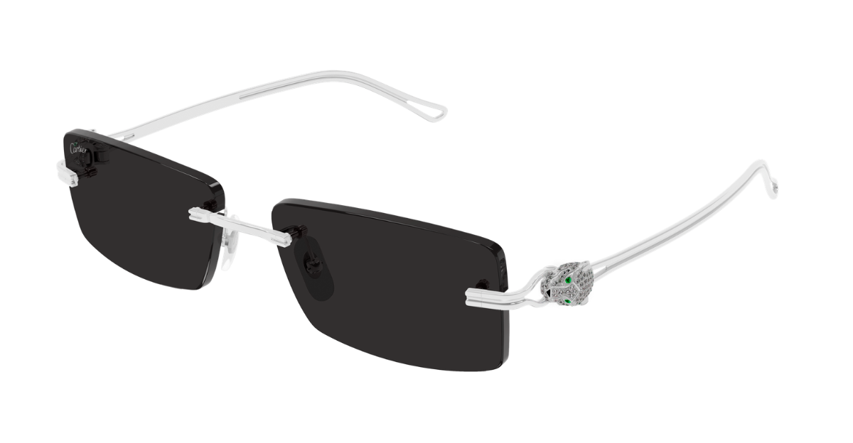 Cartier - Massivgold 18 Karat - CT0647S | PANTHÈRE | 001 Luxussonnenbrille in Silber mit grauen Gläsern, hergestellt in Italien