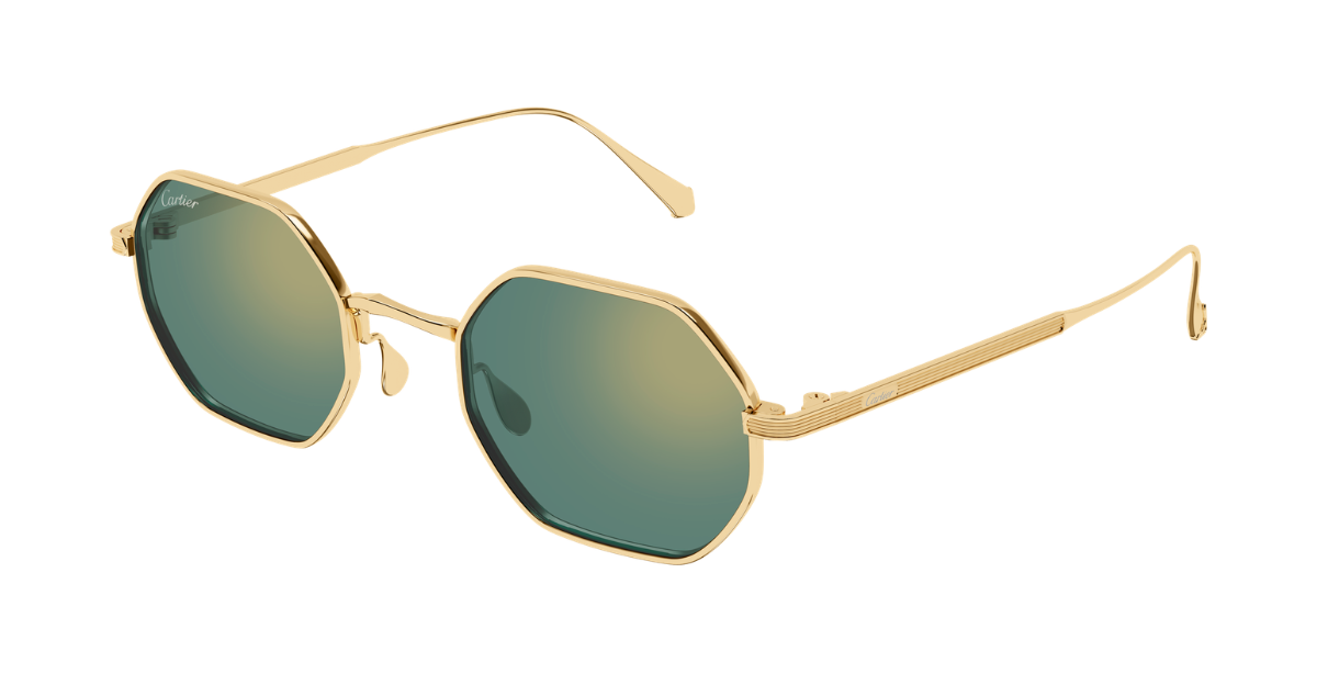 Cartier CT0627S | 003 Luxussonnebrille in Gold mit grünen Gläsern, hergestellt in Japan in Hexagon