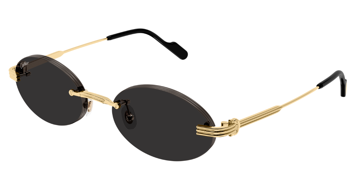 Cartier CT0615S | 001 Rahmenlose Luxus-Sonnebrille in Gold mit grauen Gläsern in Oval 