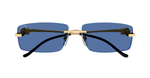 Rechteckige Cartier CT0430S | 004 Luxussonnenbrille in Gold mit blauen Gläsern, hergestellt in Italien