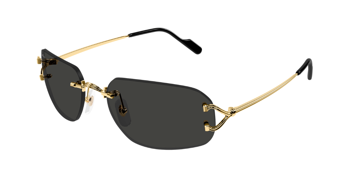 Rechteckige Cartier CT0663S | Décor C | 001 Rahmenlose Luxus-Sonnebrille in Gold mit grauen Gläsern