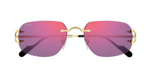 Eckige Cartier CT0663S | Décor C | 003 Rahmenlose Luxus-Sonnebrille in Gold mit violetten Gläsern