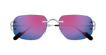 Eckige Cartier CT0663S | Décor C | 004 Rahmenlose Luxus-Sonnebrille in Silber mit blauen Gläsern
