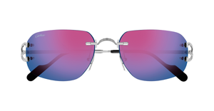 Eckige Cartier CT0663S | Décor C | 004 Rahmenlose Luxus-Sonnebrille in Silber mit blauen Gläsern