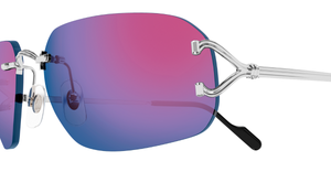 Eckige Cartier CT0663S | Décor C | 004 Rahmenlose Luxus-Sonnebrille in Silber mit blauen Gläsern