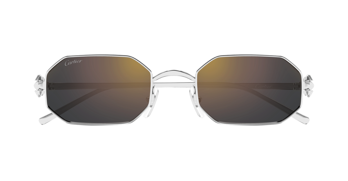 Eckige Cartier CT0682S | Clash  | 007 - Eckige Luxussonnenbrille in Silber mit grauen Gläsern