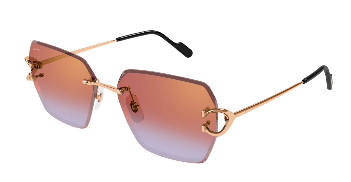 Cartier CT0466S 005 - Eckige Luxussonnenbrille hergestellt in Frankreich in Gold 