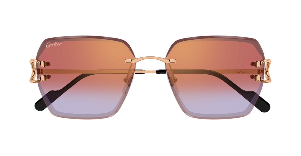 Cartier CT0466S 005 - Eckige Luxussonnenbrille hergestellt in Frankreich in Gold 