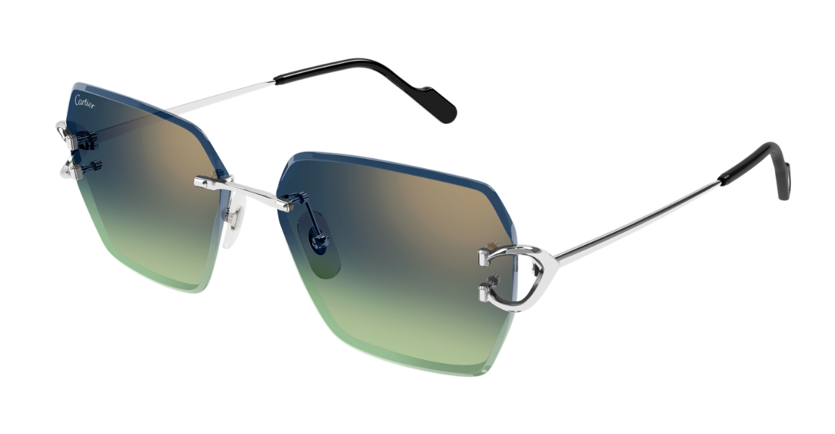 Cartier CT0466S 006 - Eckige Luxussonnenbrille hergestellt in Frankreich in Silber 