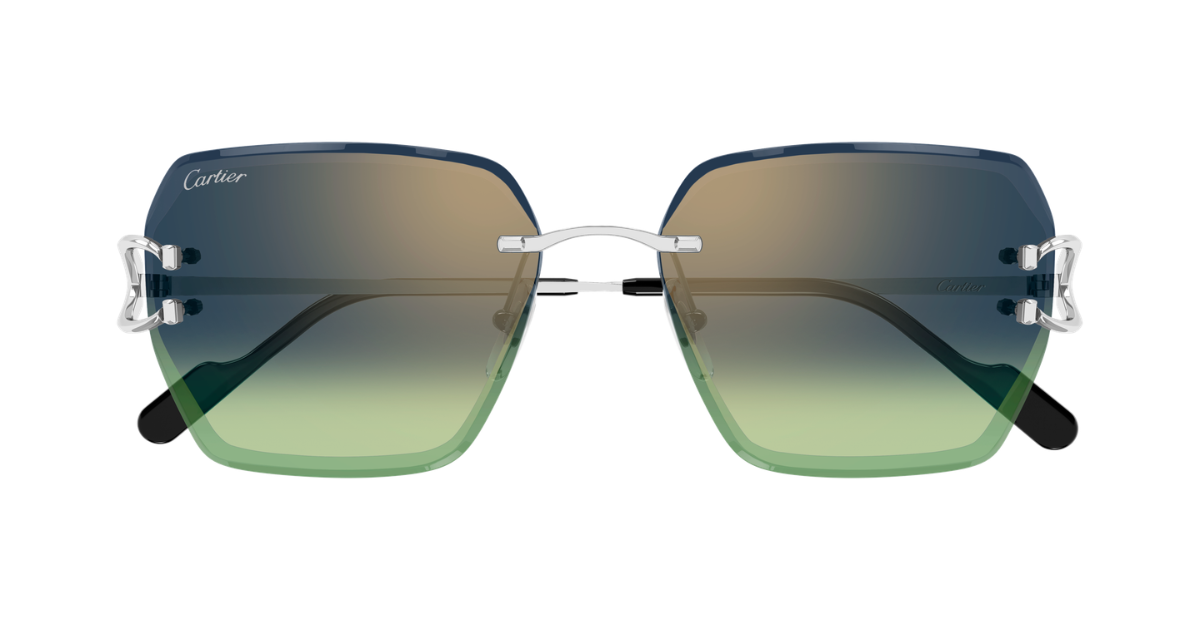 Cartier CT0466S 006 - Eckige Luxussonnenbrille hergestellt in Frankreich in Silber 