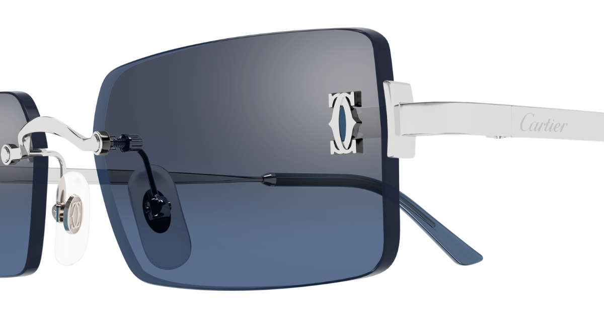 Eckige Cartier CT0672S | C de Cartier | 002 - Luxussonnenbrille hergestellt in Frankreich in Silber 