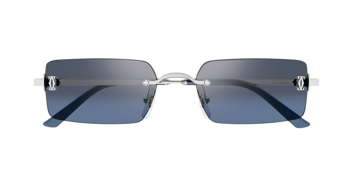 Eckige Cartier CT0672S | C de Cartier | 002 - Luxussonnenbrille hergestellt in Frankreich in Silber 